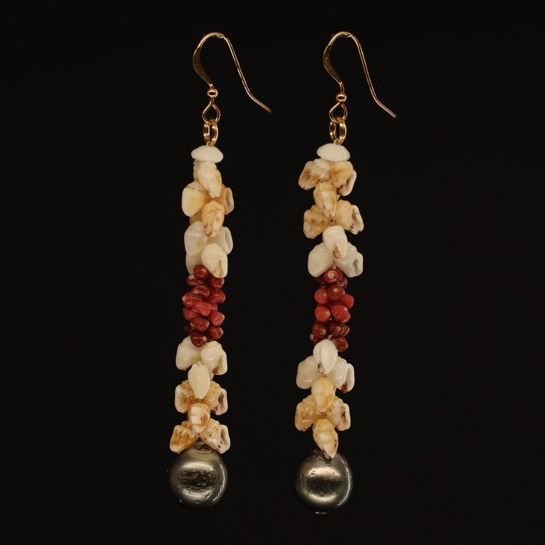 2.5" Niʻihau Shell Earring | Tahitian Pearl